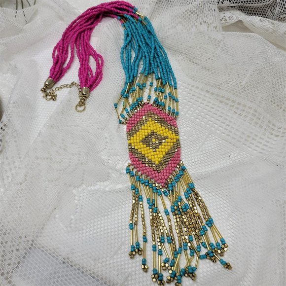 Awesome Seed Bead Necklace Hand made Turquoise - Picture 7 of 8